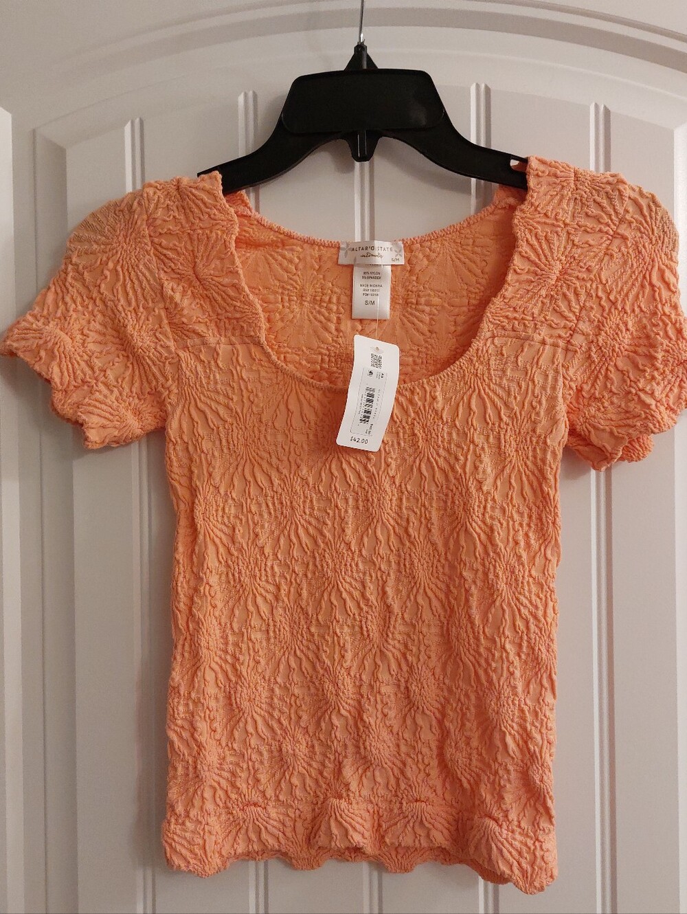 Altar'd State Textured Short Sleeve Scoop Neck Top - Peach